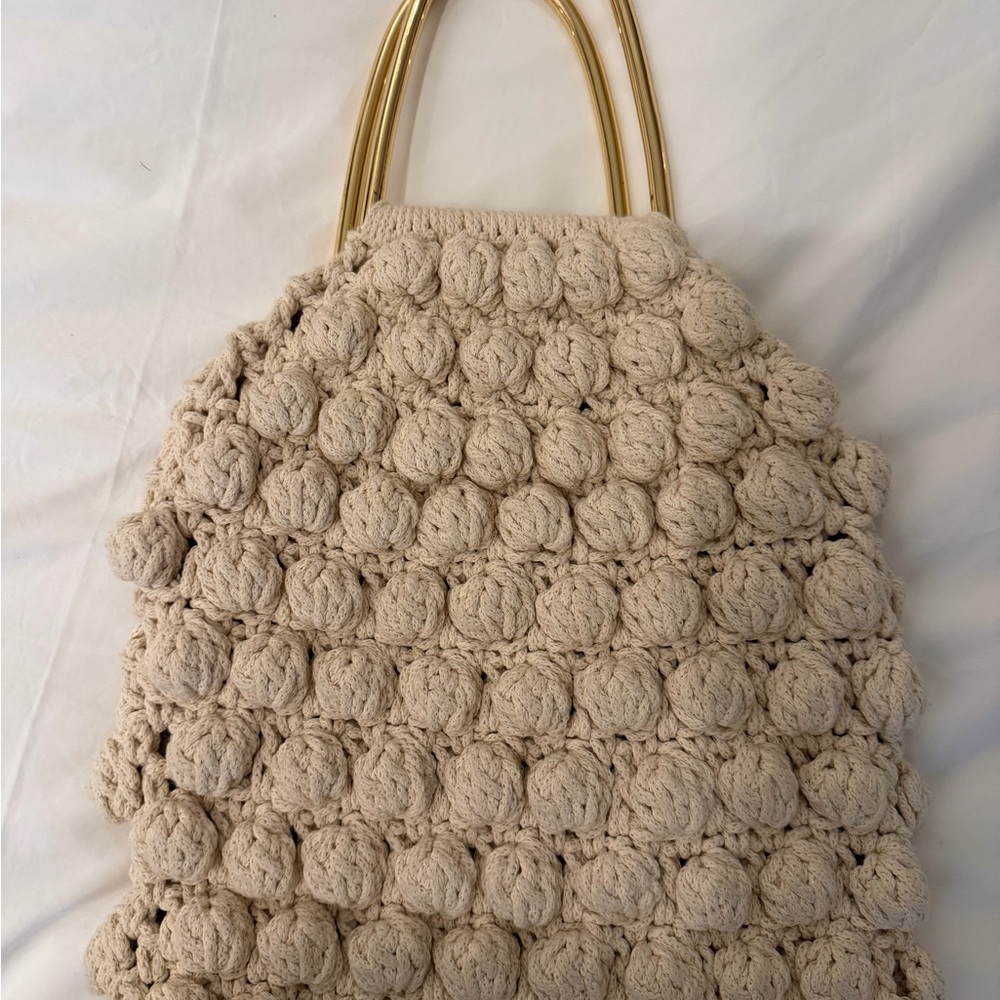 Ulla Johnson Cream Knit Tote with Gold Handles